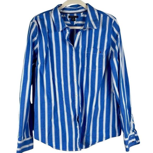 Tommy Hilfiger Blue Vertical Stripe Button Down Blouse XXL - Picture 1 of 8